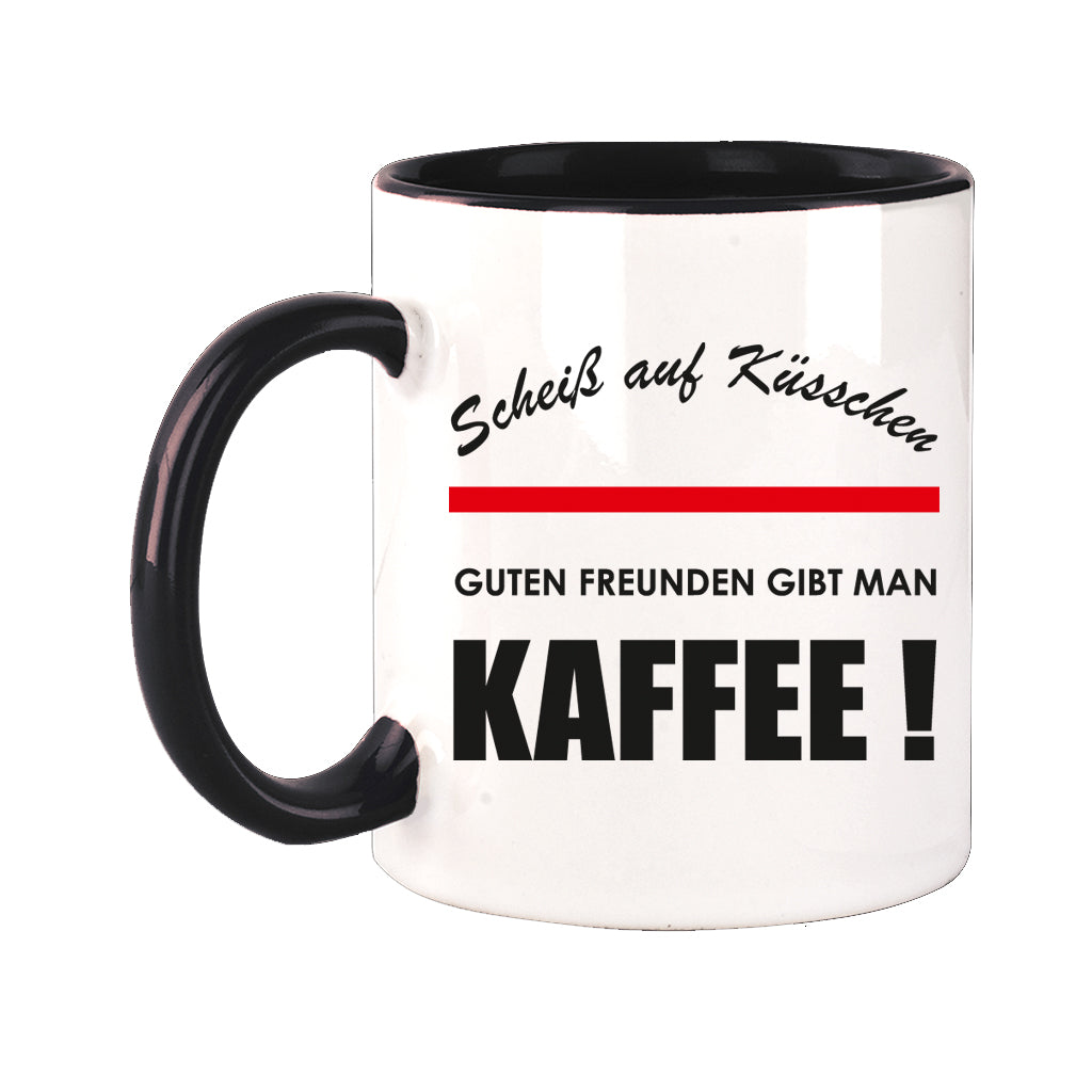 FUNNYWORDS® Rote Streifen Serie Scheiss auf Küsschen - KAFFEE Kaffeebecher