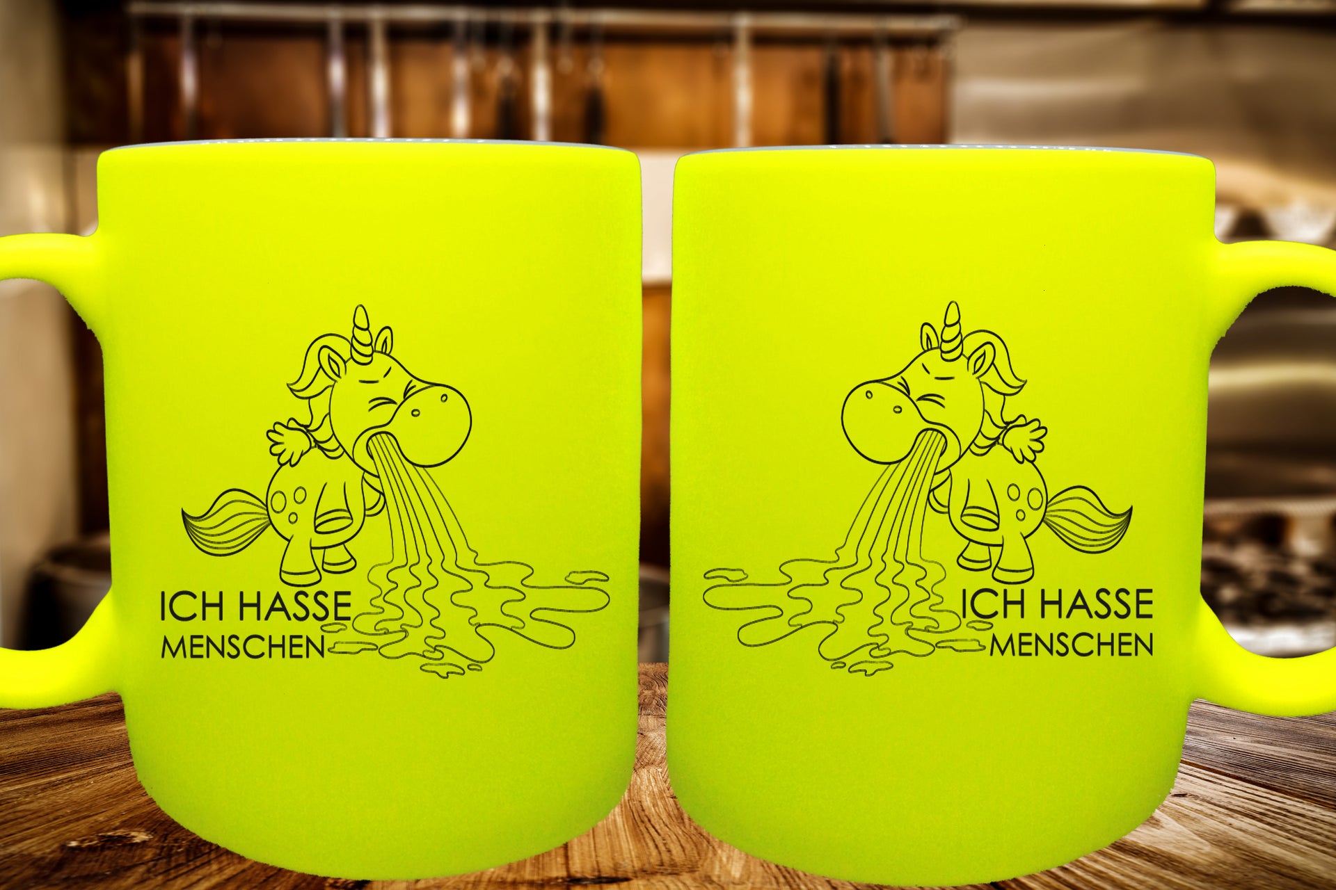 FUNNYWORDS® Ich hasse Menschen Einhorn Tasse  -  Fun - NEON - Tasse - Kaffeebecher