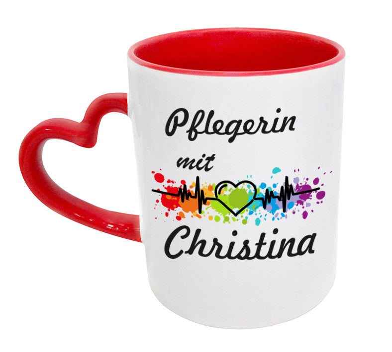 Pflegerin mit Herz Kaffeebecher Teetasse mit Namen personalisiert